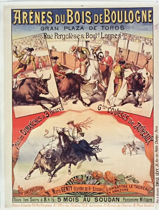 Affiche pour les spectacles des arènes du bois de Boulogne, 1892, Imprimerie Emile Lévy © Musée Carnavalet