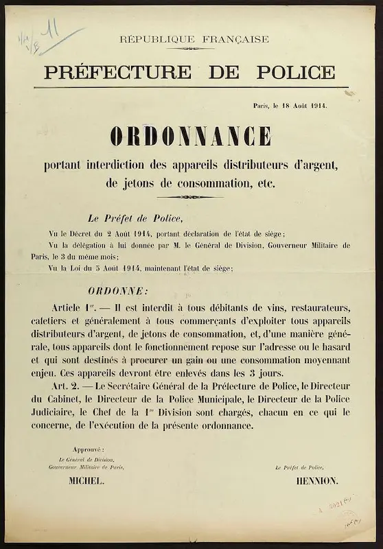 Ordonnance de la Prefecture de Police de 1914 © Paris Museum